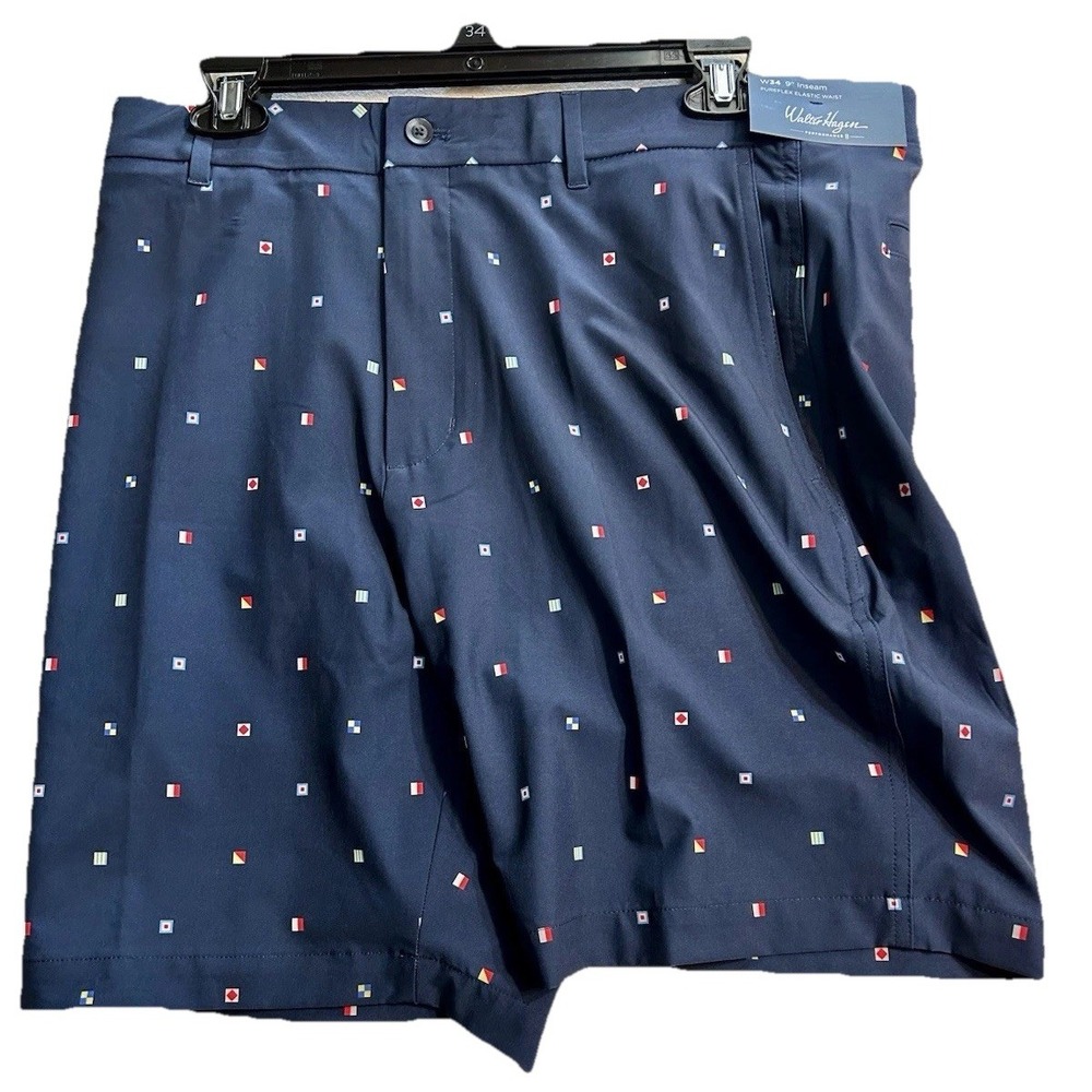 Walter Hagen P11 EWaist Navy Sailing Geo Men's 34 Printed Shorts (D1)